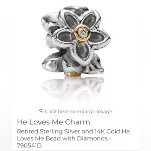 Authentic Pandora He Loves Me Retired TT Charm with Diamonds - 790541D